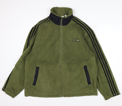 Adidas Men Green Fleece Full Zip Jacket XL Stand-Up Collar