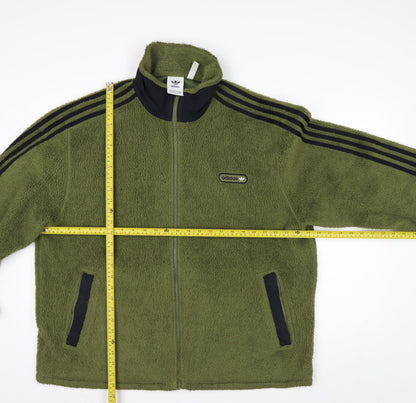 Adidas Men Green Fleece Full Zip Jacket XL Stand-Up Collar