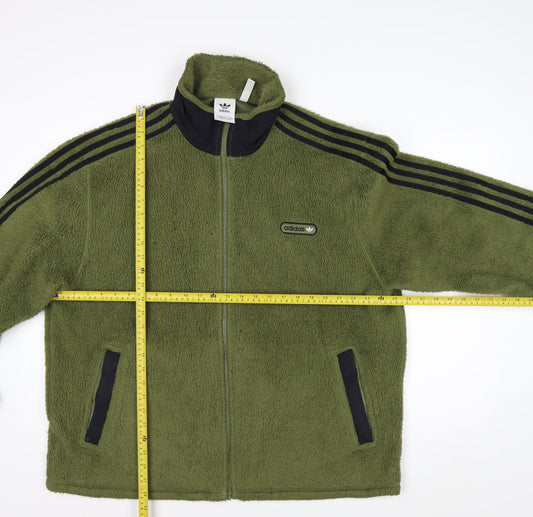 Adidas Men Green Fleece Full Zip Jacket XL Stand-Up Collar