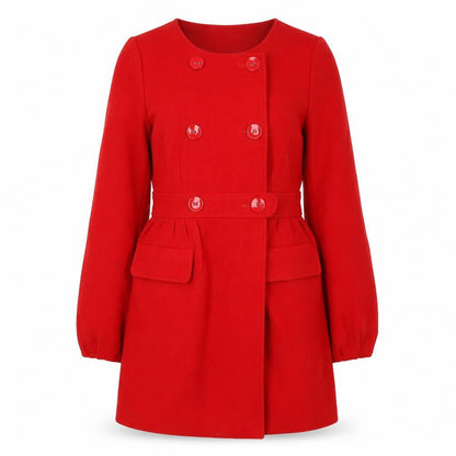 Chloé Women's Red Wool Blend Belted Pea Coat Size 8