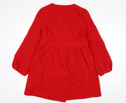 Chloé Women's Red Wool Blend Belted Pea Coat Size 8