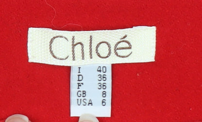 Chloé Women's Red Wool Blend Belted Pea Coat Size 8