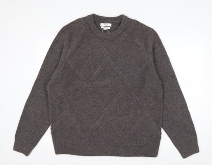 Marks and Spencer Men's Brown XL Crew Neck Wool Blend Jumper