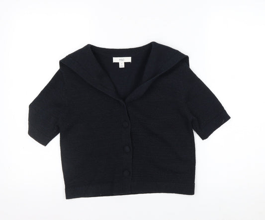 Marks and Spencer Women's Black Cropped Button-Up Knit Top XS
