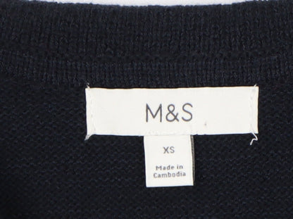Marks and Spencer Women's Black Cropped Button-Up Knit Top XS