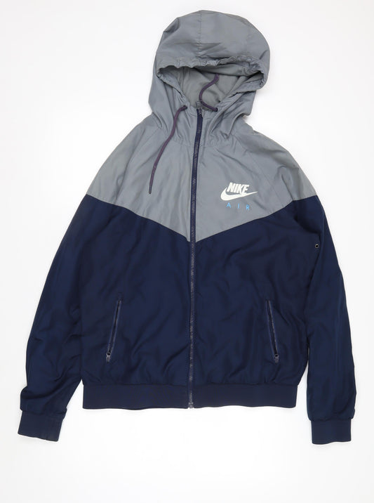 Nike Men's Blue Grey Hooded Windbreaker Jacket Size L