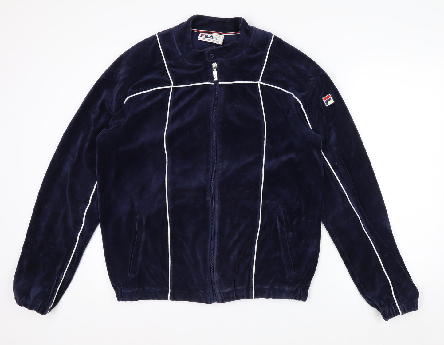 Fila Men's Blue L Retro Bomber Jacket Full Zip Velvet Finish