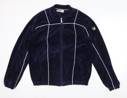 Fila Men's Blue L Retro Bomber Jacket Full Zip Velvet Finish