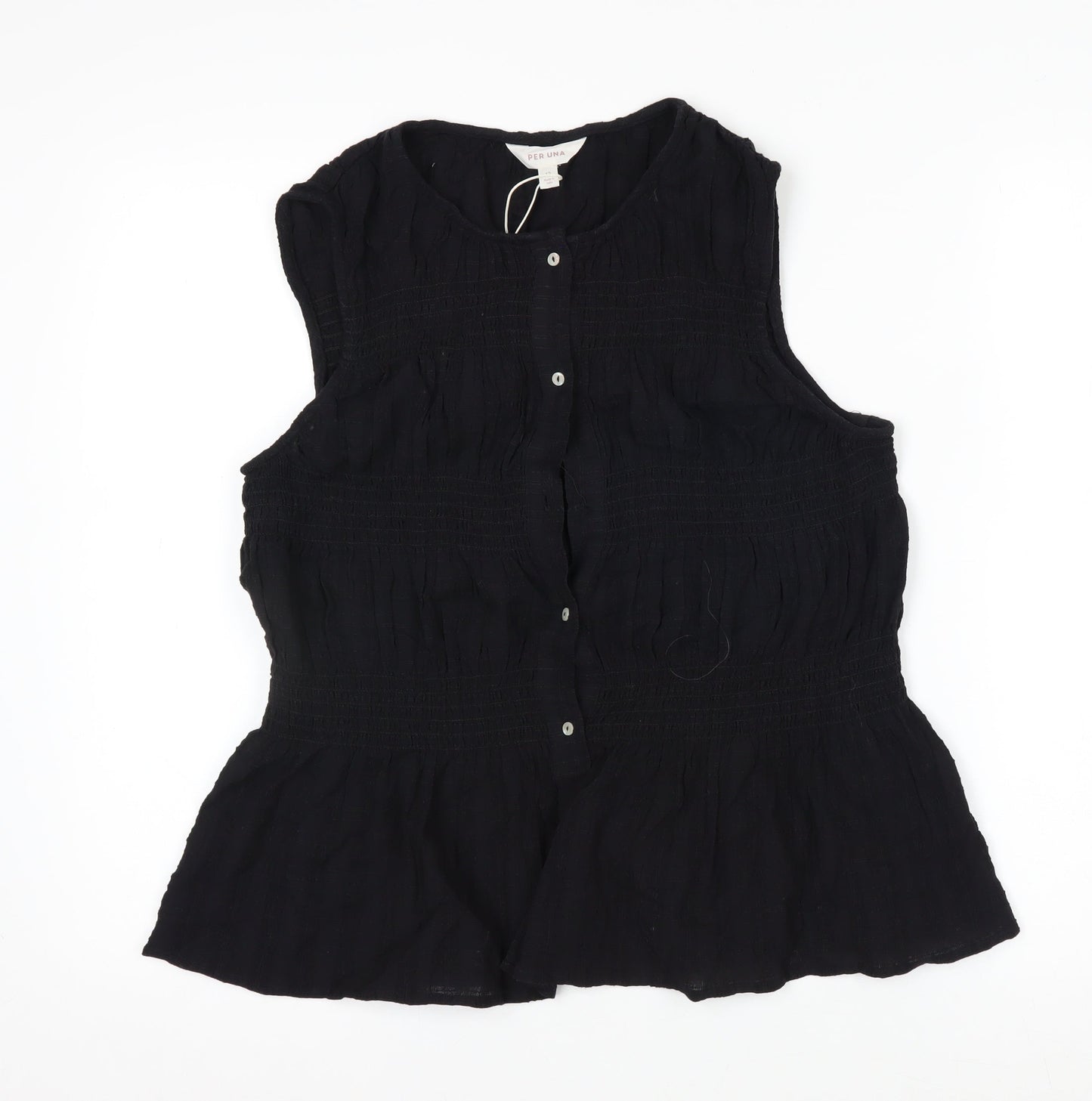 Marks and Spencer Per Una Women's Black Cotton Sleeveless Tunic Blouse Size 12