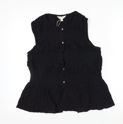 Marks and Spencer Per Una Women's Black Cotton Sleeveless Tunic Blouse Size 12