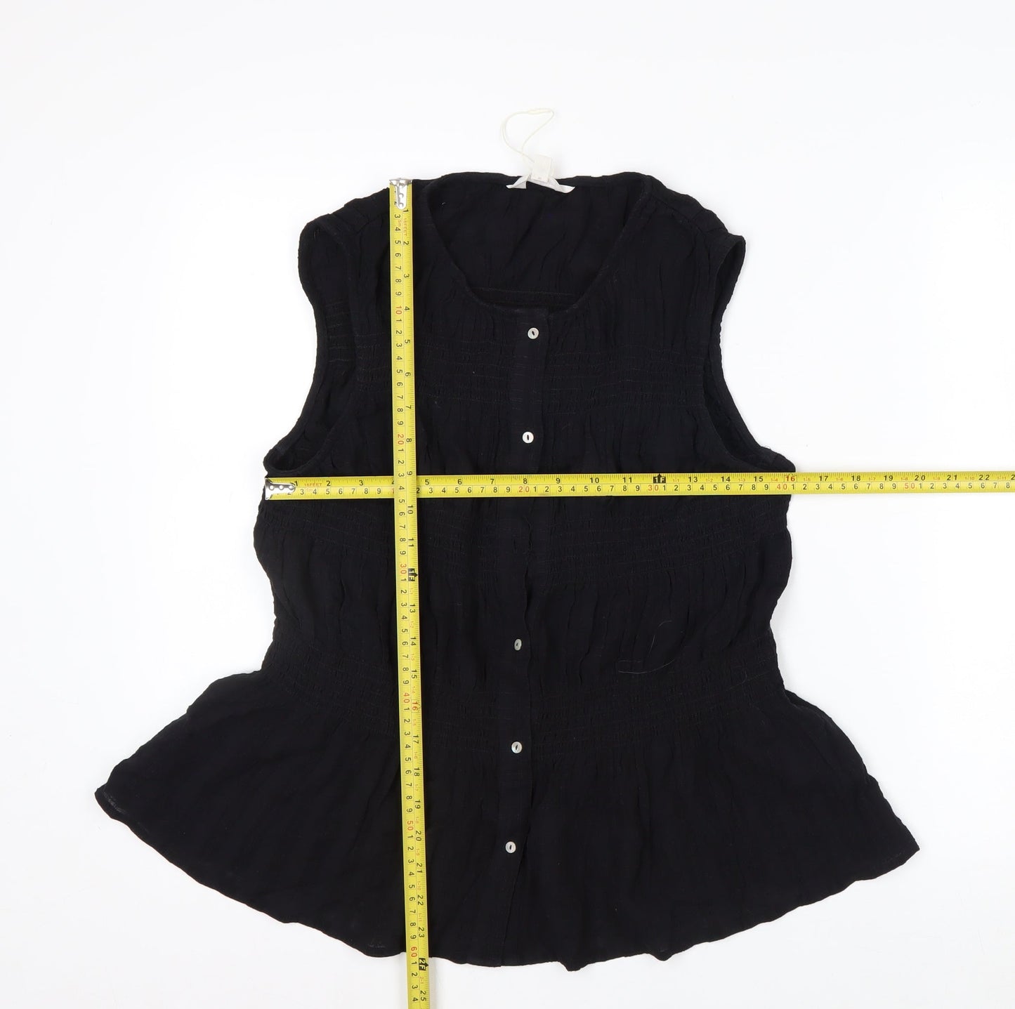 Marks and Spencer Per Una Women's Black Cotton Sleeveless Tunic Blouse Size 12