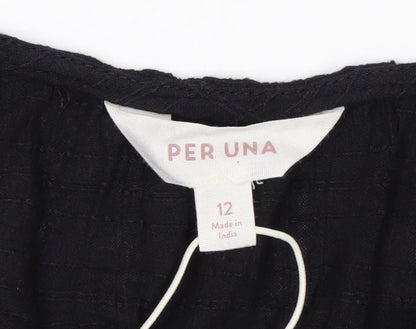 Marks and Spencer Per Una Women's Black Cotton Sleeveless Tunic Blouse Size 12