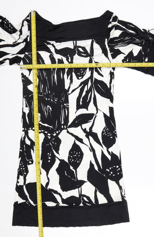 Coast Women Black White Floral Off Shoulder Shift Dress Size 8
