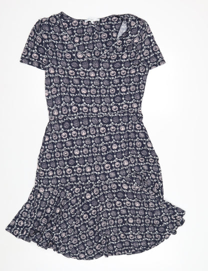 Next Women's Blue Floral Fit & Flare Dress Size 12