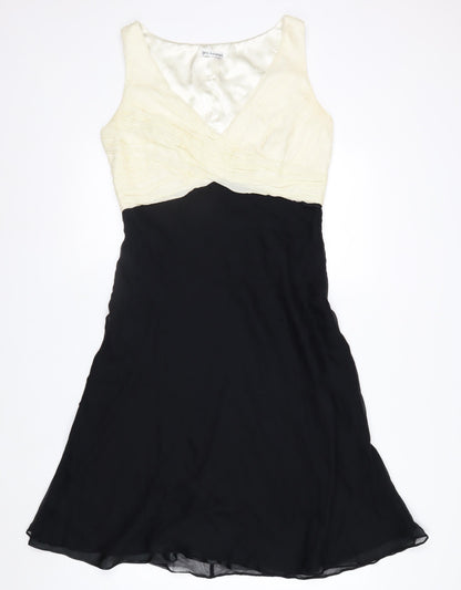 Marks and Spencer Women Ivory Black Silk A-Line Dress Size 12