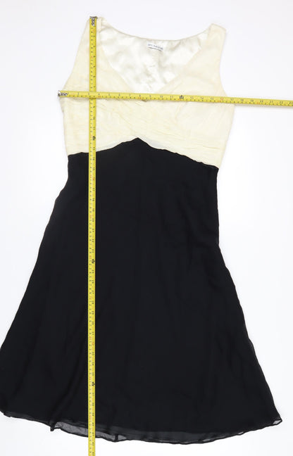 Marks and Spencer Women Ivory Black Silk A-Line Dress Size 12