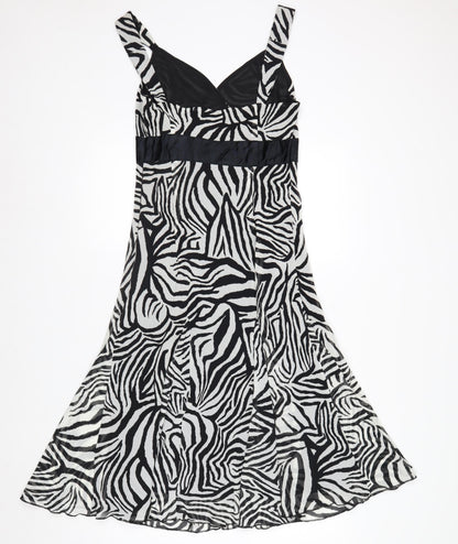 Marks and Spencer Women’s Black Zebra Print Hi-Low A-Line Dress Size 12