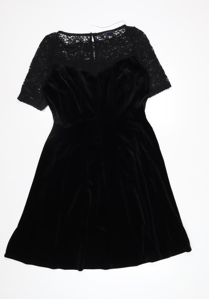 Marks and Spencer Women’s Black Velvet Lace Fit & Flare Dress Size 12