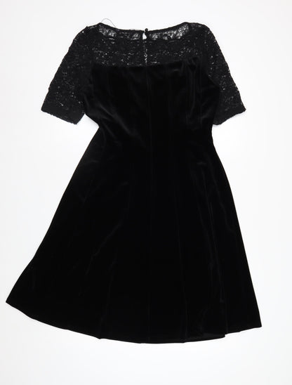 Marks and Spencer Women’s Black Velvet Lace Fit & Flare Dress Size 12