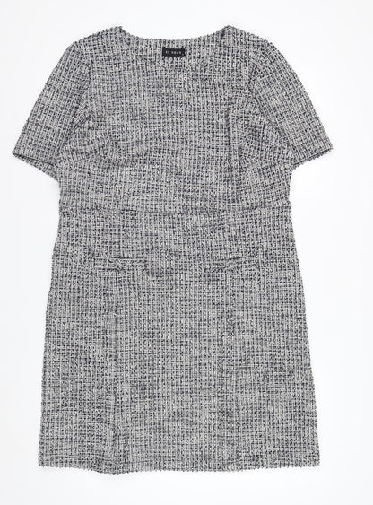 ET VOUS Women’s Grey Shift Dress Size 14 Tweed Workwear Short Sleeve