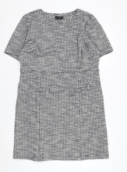 ET VOUS Women’s Grey Shift Dress Size 14 Tweed Workwear Short Sleeve