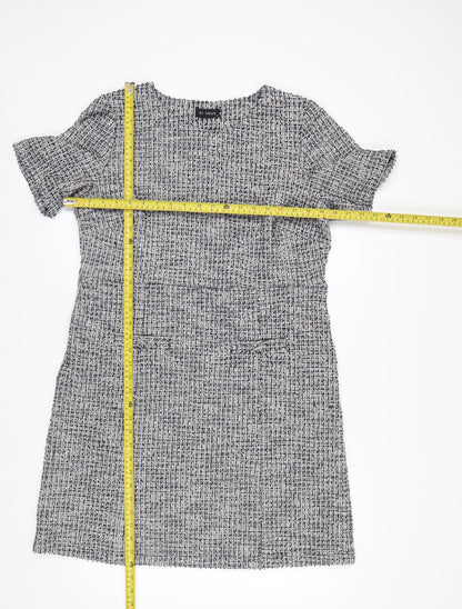 ET VOUS Women’s Grey Shift Dress Size 14 Tweed Workwear Short Sleeve