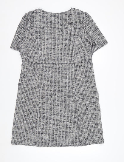 ET VOUS Women’s Grey Shift Dress Size 14 Tweed Workwear Short Sleeve