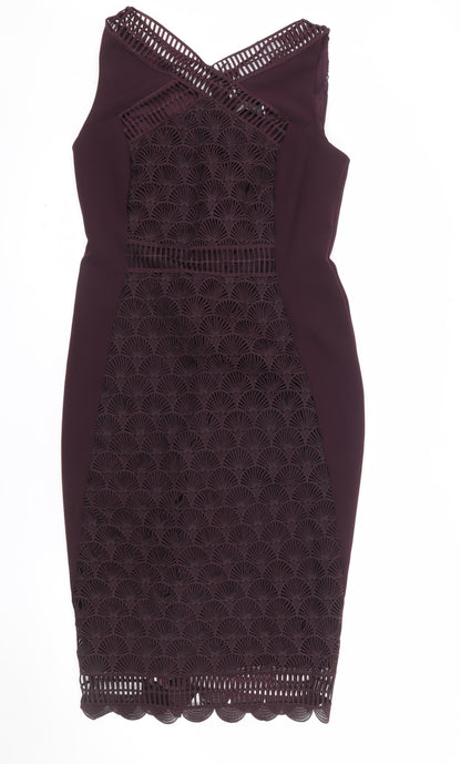 Mint Velvet Women’s Purple Lace Sheath Dress Size 12 Sleeveless Halter