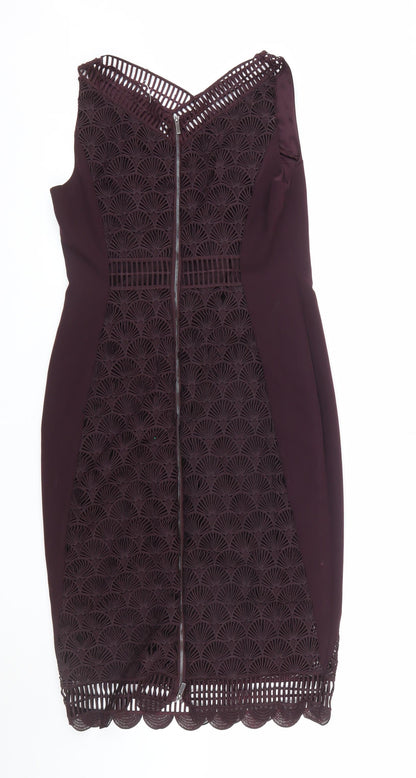 Mint Velvet Women’s Purple Lace Sheath Dress Size 12 Sleeveless Halter