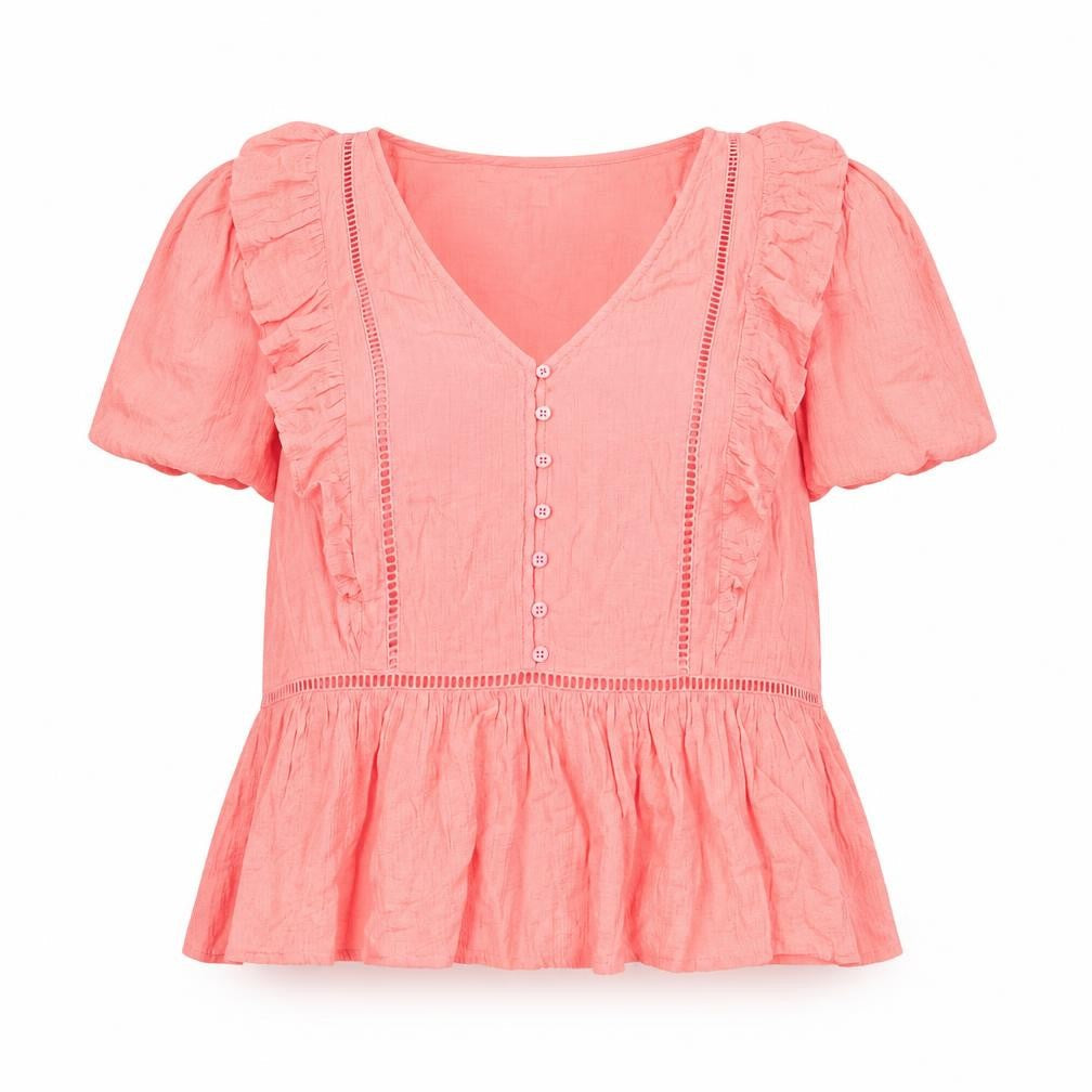 Marks & Spencer Per Una Women's Pink Cotton Ruffle Tunic Blouse Size 14