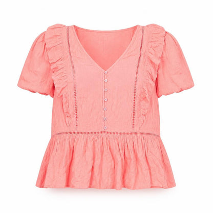 Marks & Spencer Per Una Women's Pink Cotton Ruffle Tunic Blouse Size 14