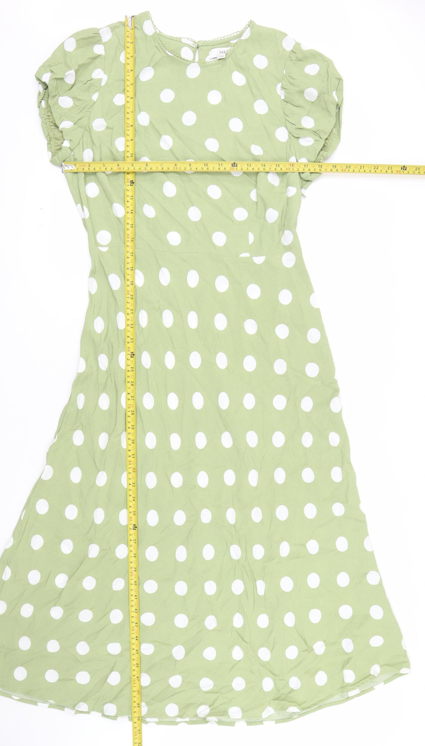 Marks and Spencer Women’s Green Polka Dot Midi A-Line Dress Size 14