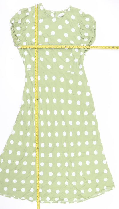 Marks and Spencer Women’s Green Polka Dot Midi A-Line Dress Size 14