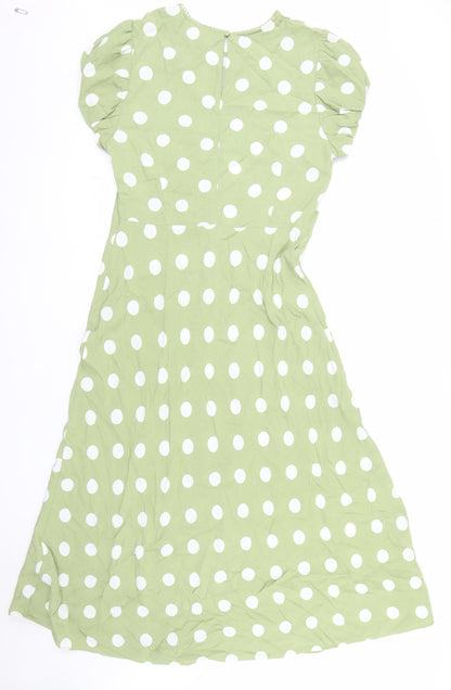 Marks and Spencer Women’s Green Polka Dot Midi A-Line Dress Size 14
