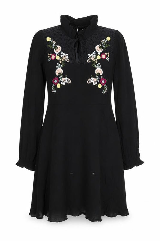 Front view of Red Herring Women's Black Floral Lace Fit & Flare Dress, size 12