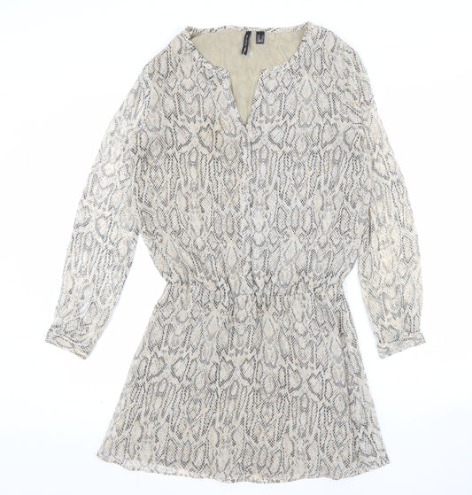 MNG Collection Women Beige Snake Print Short Shift Dress Size S