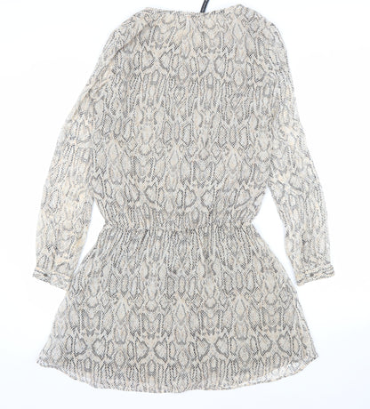 MNG Collection Women Beige Snake Print Short Shift Dress Size S