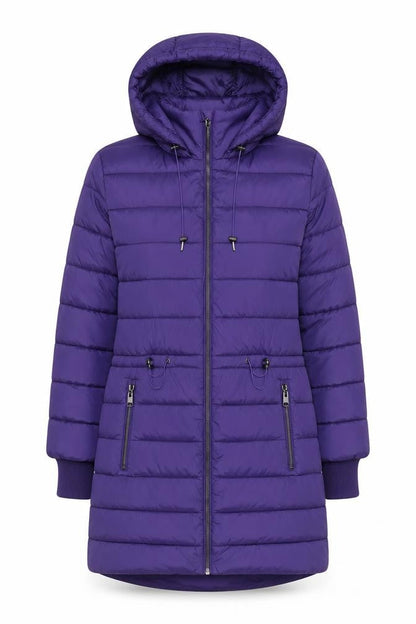 Gallery Women’s Purple Hooded Puffer Jacket UK 14 Lined Zip Coat
