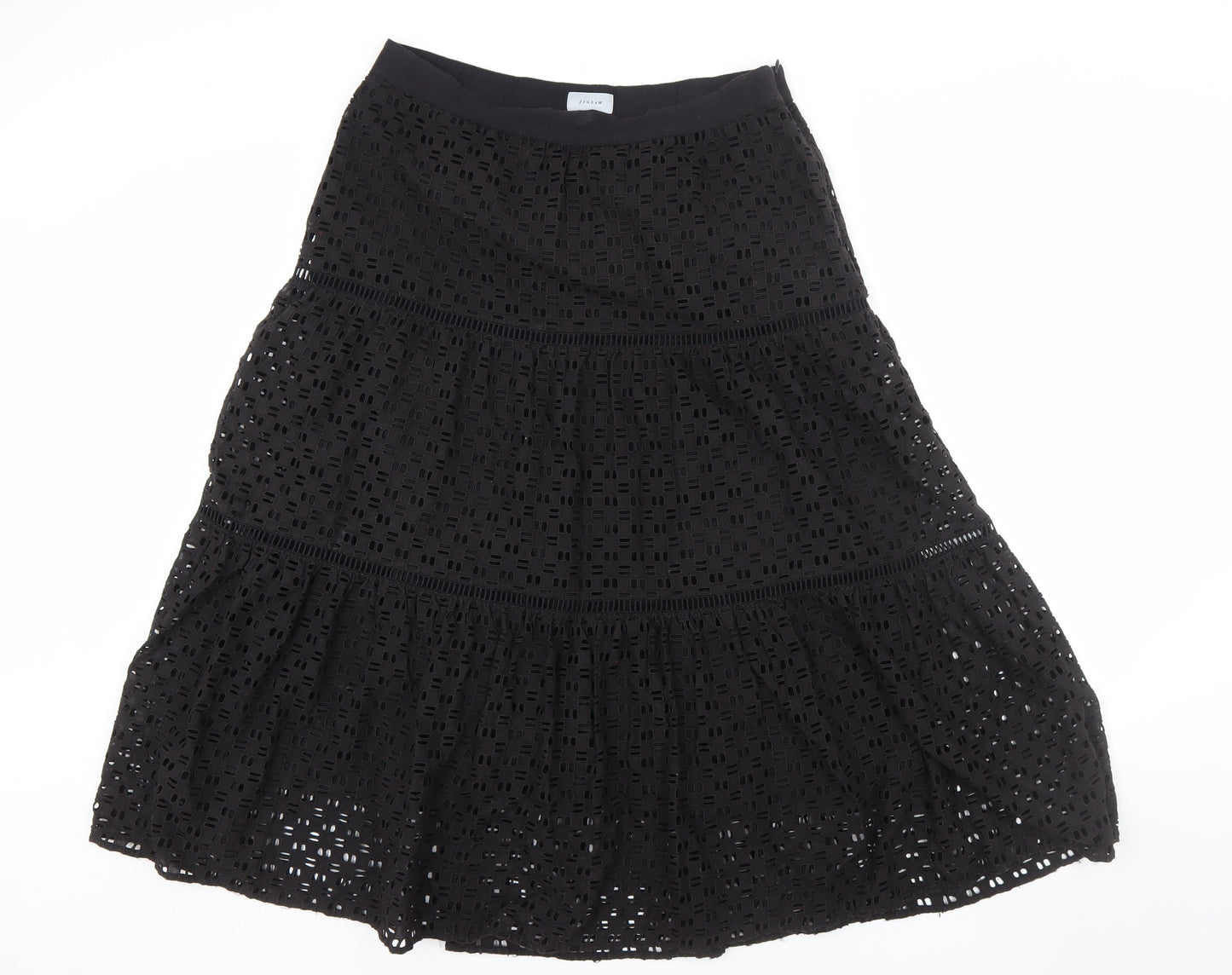 Jigsaw Women’s Black Cotton Lace A-Line Midi Skirt Size 14
