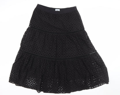 Jigsaw Women’s Black Cotton Lace A-Line Midi Skirt Size 14