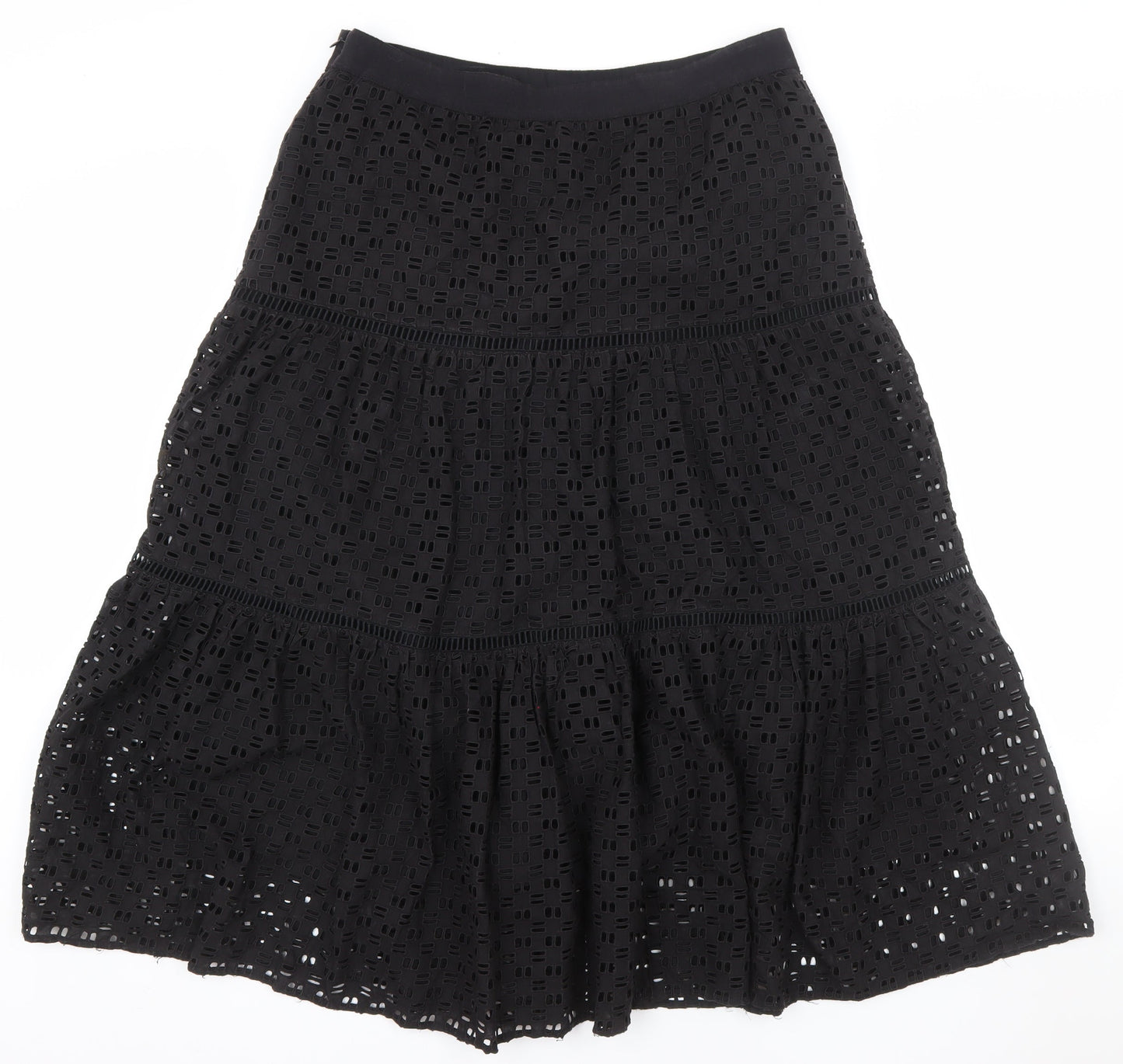 Jigsaw Women’s Black Cotton Lace A-Line Midi Skirt Size 14