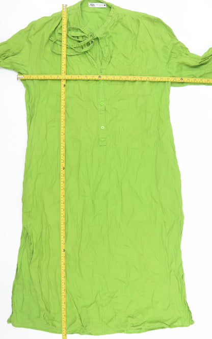 Zara Womens Green Lyocell Shirt Dress XL Half Sleeve