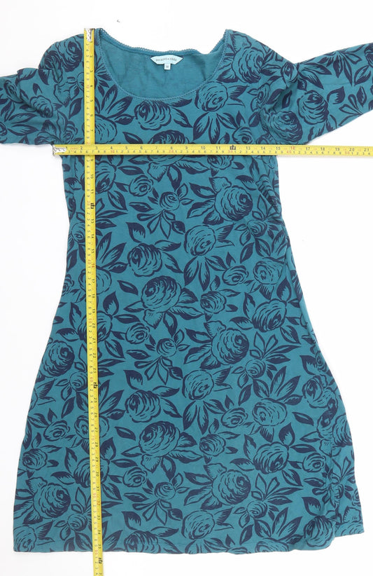 Dickins & Jones Women's Blue Floral Cotton Shift Dress Size 10