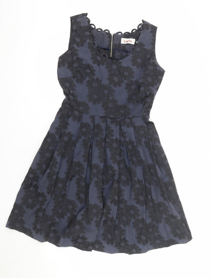 Louche Women's Navy Floral Fit & Flare Sleeveless Dress Size 10