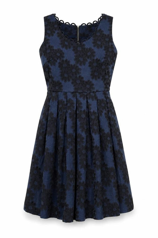 Louche Women's Navy Floral Fit & Flare Sleeveless Dress Size 10