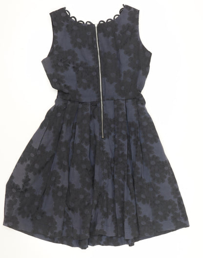 Louche Women's Navy Floral Fit & Flare Sleeveless Dress Size 10