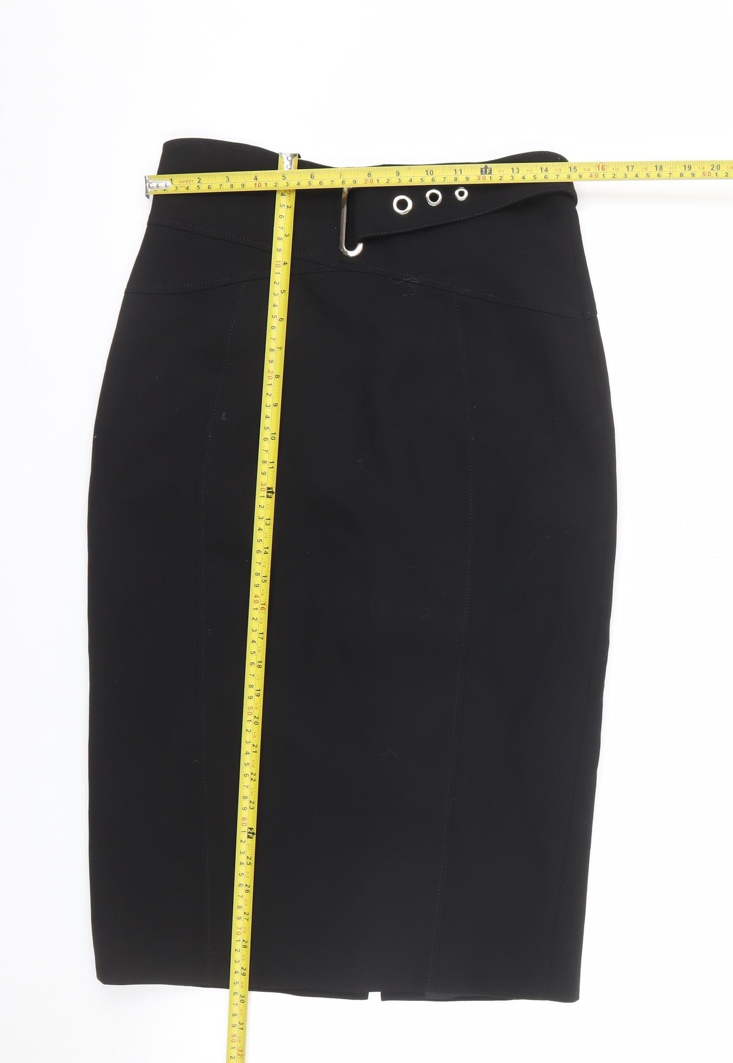 Karen Millen Women's Black Size 12 Pencil Skirt with Buckle Detail
