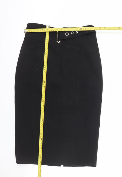 Karen Millen Women's Black Size 12 Pencil Skirt with Buckle Detail