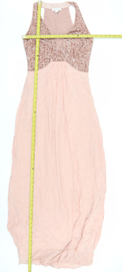 Monsoon Women Pink Sequin Maxi Dress Size 10 Sleeveless Formal