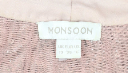 Monsoon Women Pink Sequin Maxi Dress Size 10 Sleeveless Formal